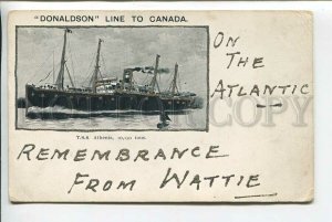 439358 Donaldson line to CANADA ship Athenis Greetings applique Vintage postcard