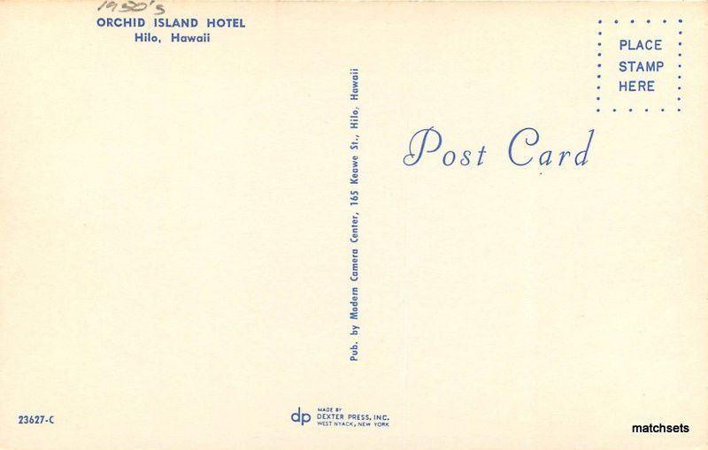 1950s Hilo Hawaii Birdseye View Orchid Island Hotel Modern Camera Postcard 9404