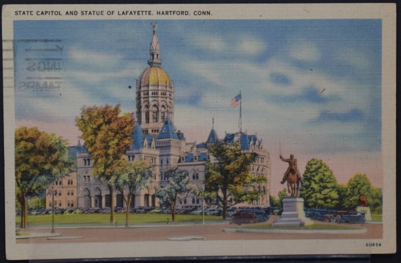 Hartford, CT - State Capitol and Statue of Lafayette - 1943