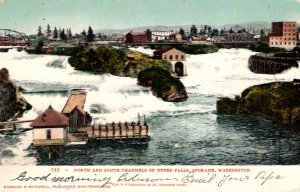 Spokane, Washington - North & South Channels of Upper Falls - in 1907