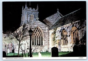 BERE REGIS, Dorset England UK ~ Night View PARISH CHURCH  4x6 Postcard