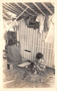 Woman Weaving Fabric Weaver Loom Real Photo Vintage Postcard AA69595