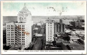 Peoria Illinois, 1929 Looking Down Main St From Pere Marquette Hotel Postcard