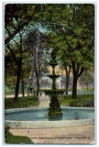 1911 Fountain In 3rd Ward Park Freeport Dakota Illinois IL Antique Postcard