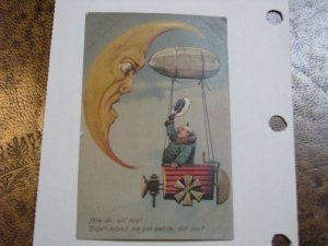 Postcard Airship Dirigible Man in Moon Crescent 