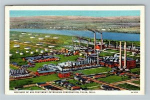 Tulsa OK-Oklahoma, Refinery Mid Continent Petroleum Vintage Linen Postcard 