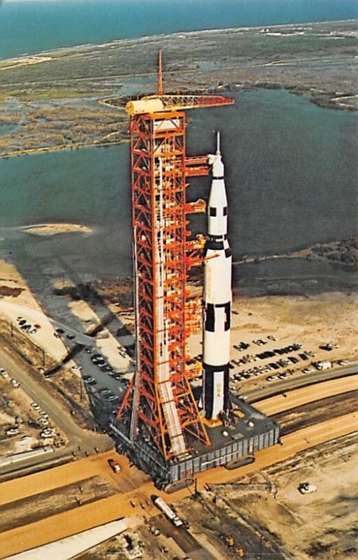 Aerial view, NASA Apollo Saturn V 500 F facility vehicle Florida, USA Space U...