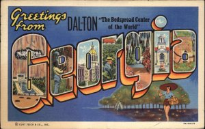 Dalton Georgia GA Bedspread Center of the World Large Letter Linen Postcard