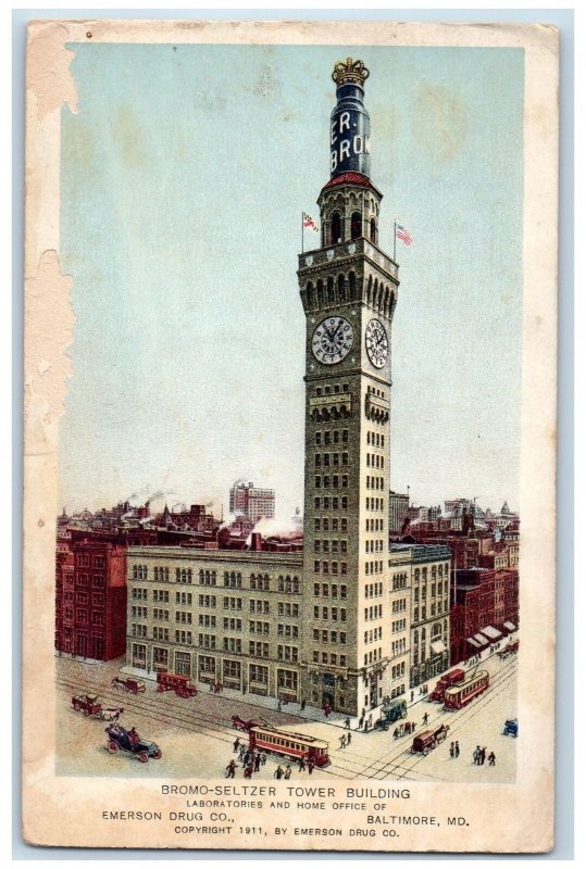 1912 Bromo-Seltzer Tower Building Baltimore MD Emerson Drug Co Posted Postcard