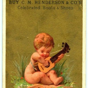 c1870s Sangatuck MI Henderson Boots Baby Guitar Stock Trade Card Saugatuck C9