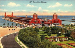 Chicago, IL Illinois  NAVY PIER Commercial & Pleasure  ca1940's Linen Postcard