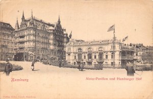 A690 Germany Hamburg Alster Pavillon und Hamburger Hof Flags vintage postcard