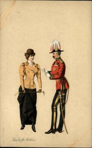 Beautiful Woman and British Soldier Romance Lithograph c1905 Vintage PC