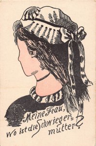 Comic Humor Maid Profile Meine Frau, Wo ist die Schwieger mutter? postcard C354