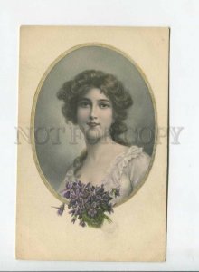 3177521 BELLE lady w/ VIOLETS by WICHERA Vintage VIENNE MUNK PC