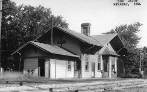 Winamac Indiana Pennsylvania Railroad train depot real photo pc Z49846