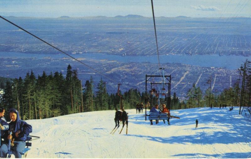 Grouse Mountain Vancouver BC Ski Lift Skiing Burrard Inlet North Van Postcard D7