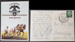 THIRD REICH NSDAP ORIGINAL PROPAGANDA POSTCARD REICHSNAHRUNGSTAND BLOOD & SOIL