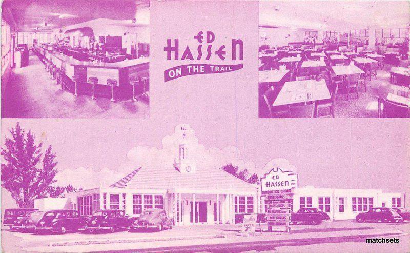 1930s Miami Florida Ed Hassen Restaurant Purple tint Franklin postcard 6361