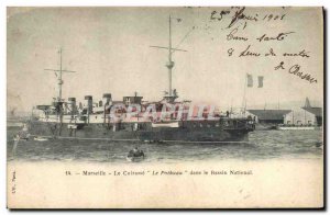 Old Postcard Boat War Pothuau Marseille The armor in the National Basin