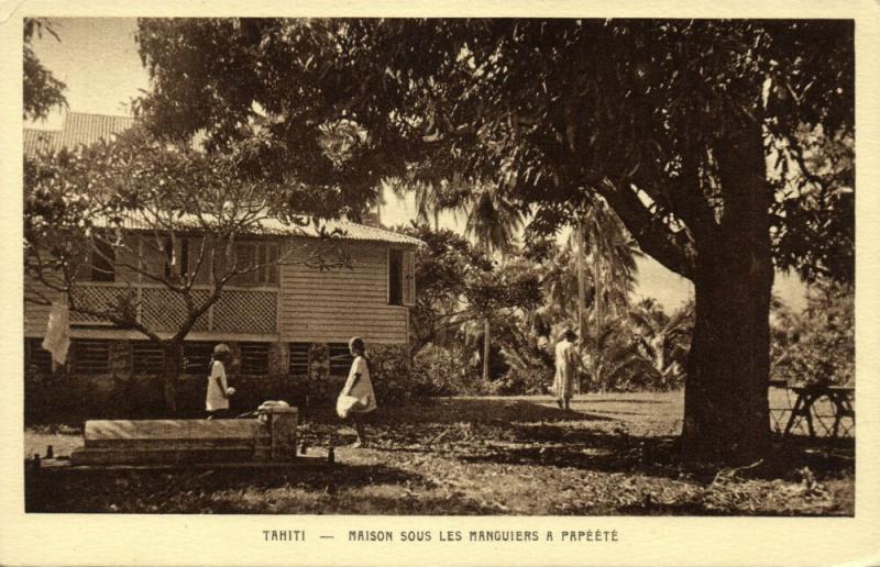 tahiti, PAPEETE, House under the Mango Trees (1930s) Mission Postcard 