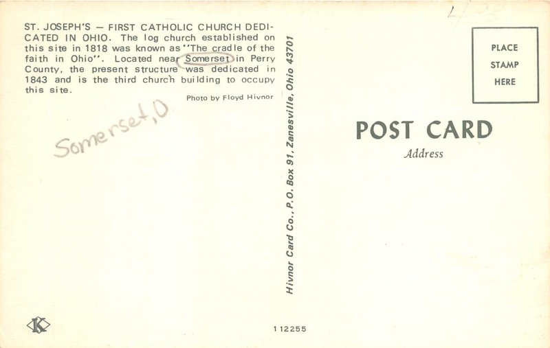 Somerset Ohio 1960s Postcard St Joseph's Catholic Church 