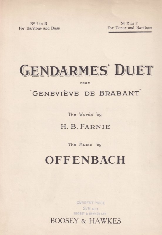 The Gendarmes Duet No 1 in D Offenbach Classical Sheet Music