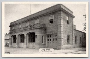 Mansfield MA Fire Station 1930s Massachusetts Mass Postcard K30