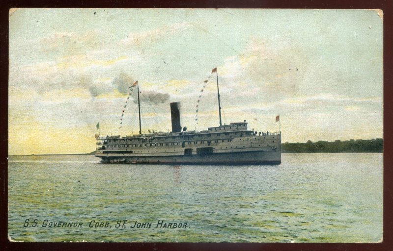 h2444 - ST. JOHN NB Postcard 1908 Steamer GOVERNOR COBB Acadian Series by McCoy