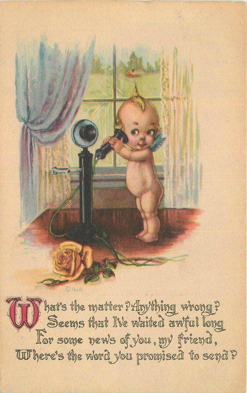 Candlestick Kewpie Telephone 1915 Gartner Bender interior postcard 10322