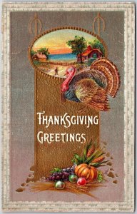 Thanksgiving Greetings Fruits & Turkey Holiday Season Posted Postcard