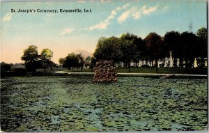 View of St. Joseph's Cemetery, Evansville IN Vintage Postcard W31