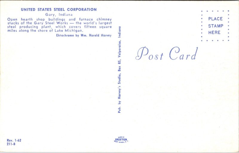 Postcard United States Steel Corporation in Gary, Indiana