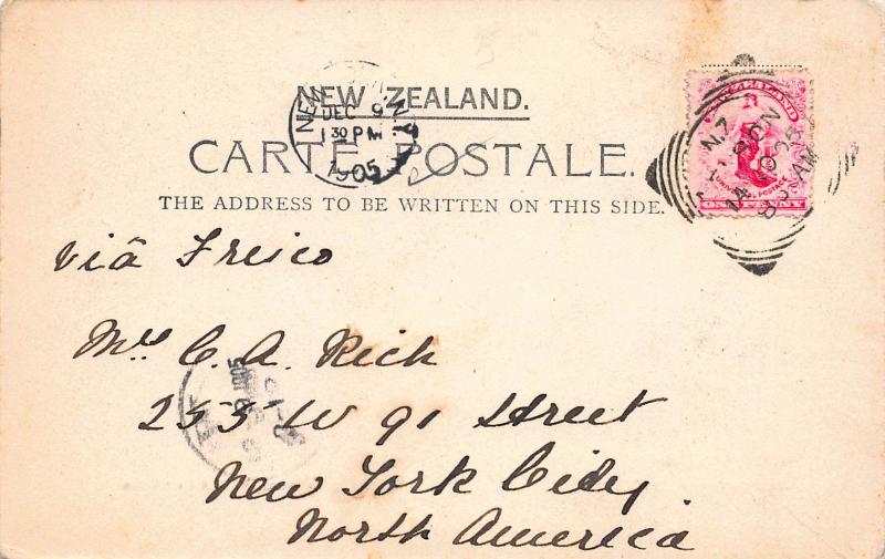 George Sound, New Zealand, Valentine's Postcard, Used in 1905, Sent to N.Y.C.