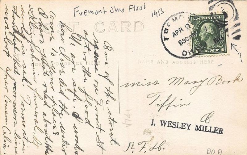 Fremont OH 1913 Flood Store Fronts Signed Finch RPPC Postcard