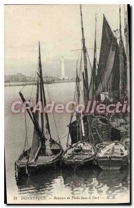 Old Postcard Dunkirk Boats Of Fishing In The Port