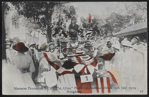 China Hong Kong 1919 Motorcar Peace Procession Original Tinted Photo Postcard