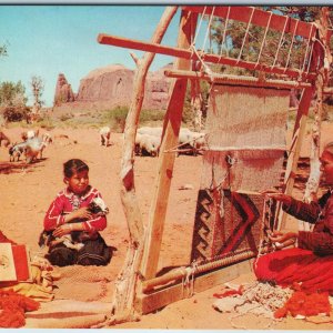c1970s Native American Navajo Rug Weaving Cute Little Girls Baby Goat AZ PC A233