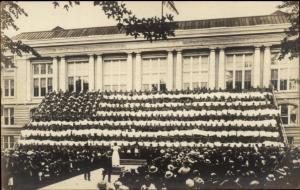 Gloversville NY Human American Flag Music Conductor Real Photo Postcard c1910