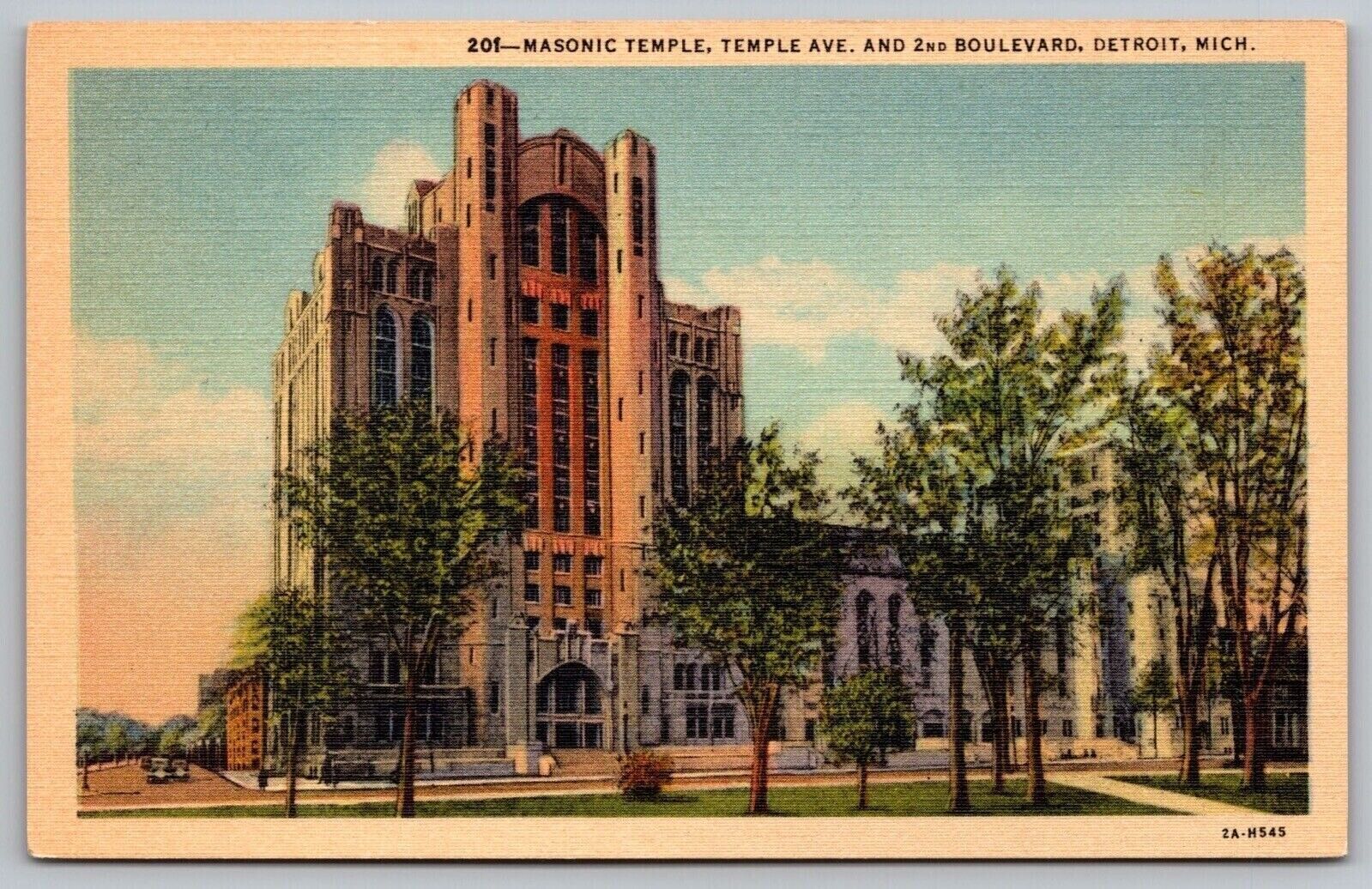 Detroit Michigan Masonic Temple Historic City Landmark Linen UNP