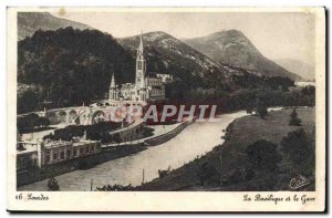 Old Postcard Lourdes Basilica and the Gave