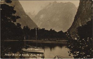 PC NEW ZEALAND, ARTHUR RIVER AT SANDFLY HUT REAL PHOTO Postcard (B41478)