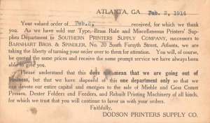 Altanta Georgia Dodson Printers Supply Advertising Vintage Postcard JF685058