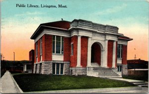 Public Library Livingston Montana Postcard Divided Back Lithograph 1924