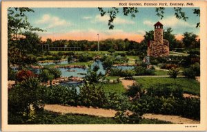 View of Rock Garden, Harmon Park, Kearney NE Vintage Linen Postcard L27