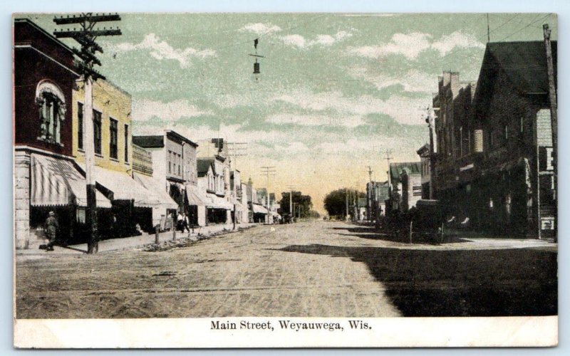 WEYAUWEGA, WI Wisconsin ~ MAIN STREET SCENE Waupaca County c1910s Postcard 