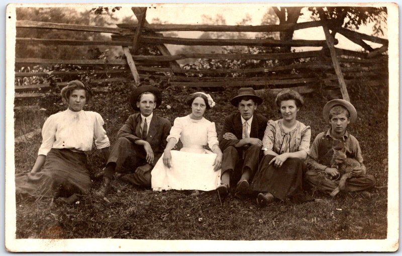 Six Children in Sunday Dress Attire, Sitting for Portrait - Vintage Postcard