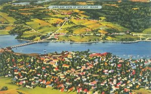 Belfast Maine Airplane View Linen Postcard Unused