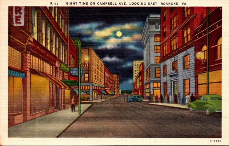 Virginia Roanoke Campbell Street Looking East At Night