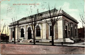 New Post Office Muncie Indiana Cancel 1c Franklin Stamp Postcard PM Vintage Vtg 